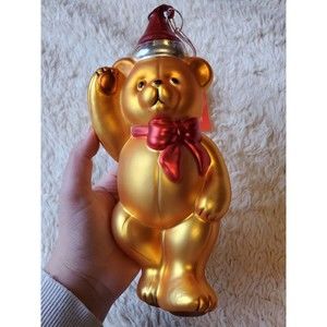 Hand-Painted 10" Christmas Teddy Bear Ornament Mercury Glass Xmas